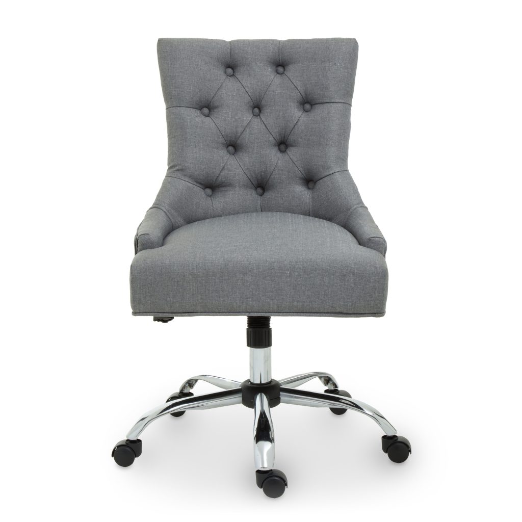 Grey Fabric & Chrome‑Base Home Office Chair, Tufted Diamond‑Back High‑Back Desk Chair