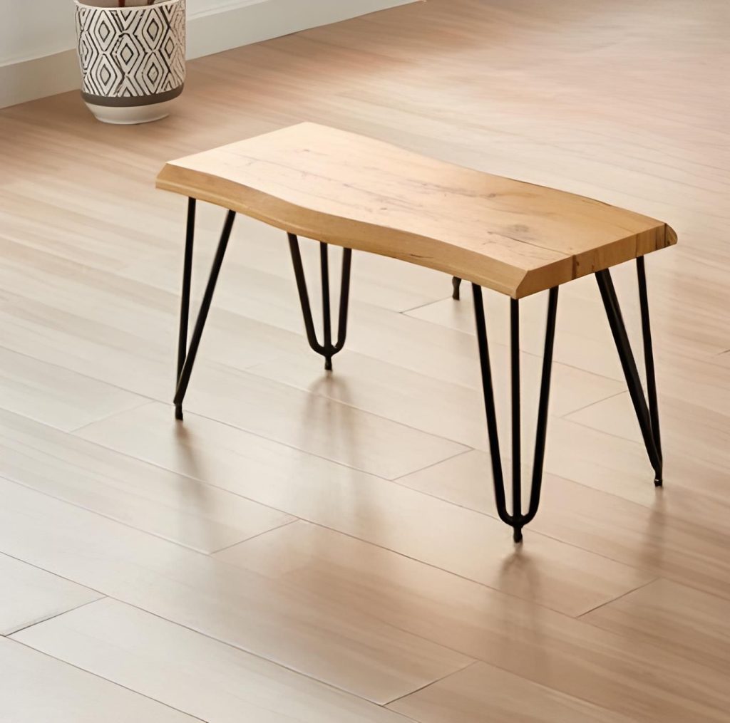 Wooden Bench With Metal Hairpin Legs for Dining Room, Work, or Study