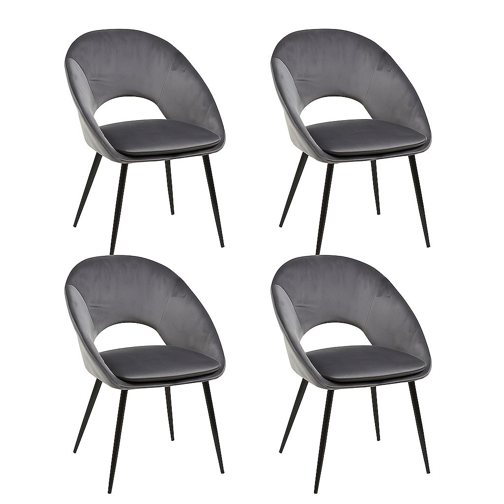 Grey Velvet Dining Chairs Set of 4 Modern Metal Legs for Living Room and Office