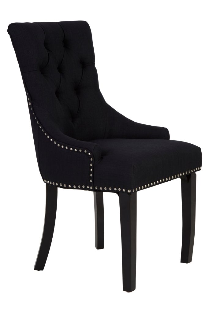 Black Linen Dining Chair with Wooden Legs