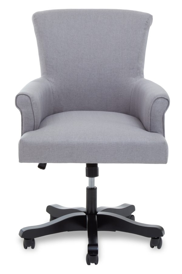Grey Home Office Chair ScrollArm Grey Fabric Swivel Seat HeightAdjustable Task Chair with Wooden Base | Bed Sava