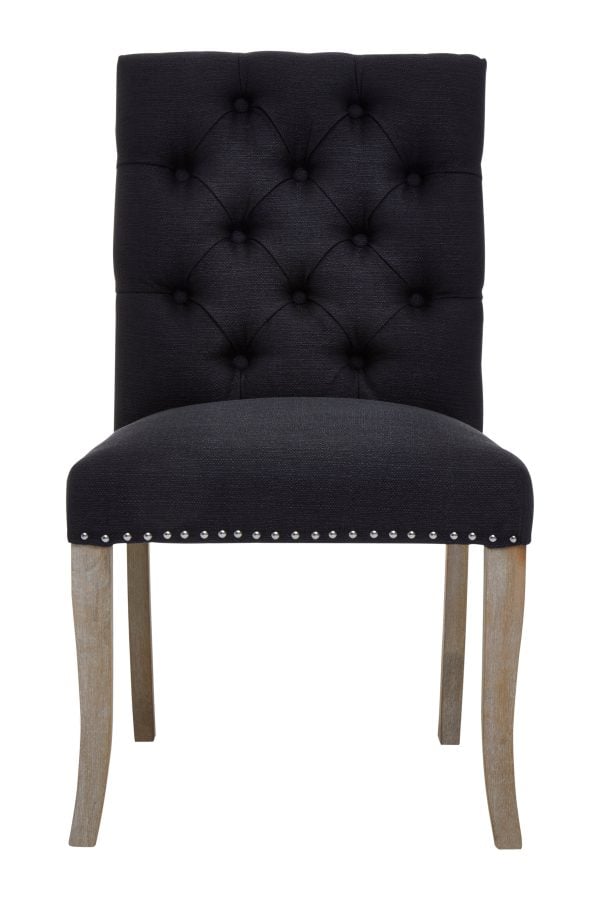 Black Linen Dining Chair With Wooden LegsMetallic Silver Studded Dining SeatComfortable ChairAccent Chair | Bed Sava