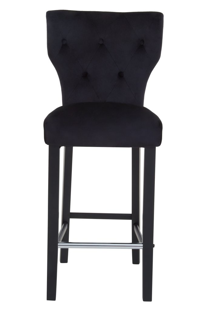 Black Fabric Bar Stool with Diamon Button Details, Bar Chair with Back, Footrest Bar Stool for Kitchen Bar
