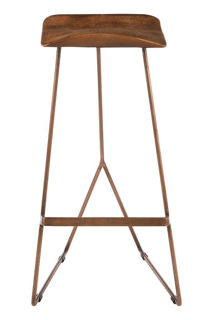 Brown Leather Bar stool  with Silver Frame, Minimal Bar Stool with Footrest, Open Frame Kitchen Stool