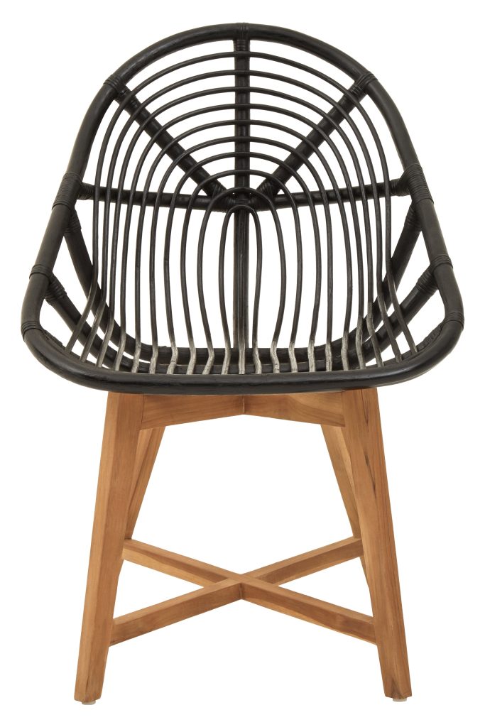 Interiors by Premier Black Natutral Rattan Chair with Teak Legs, Sturdy Wooden Legs Rattan Chair, Rattan Dining Chair for Outdoor