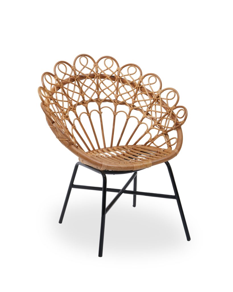 Interiors by Premier Brown Rattan Round Peacock Chair, Unique Chair with Metal Legs, Rattan Dining Chair, Rattan Outdoor Chair