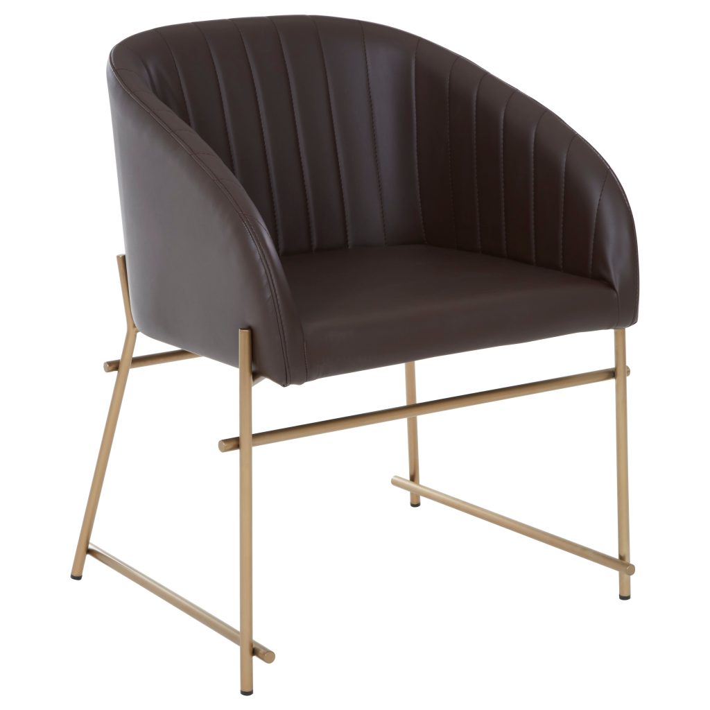 Brown Faux Leather Armchair, Modern Dining Chair, Luxe Dining Room Accent Chair, Comfortable Dining Chair