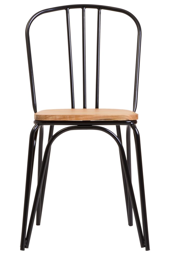 Industrial Dining Chair Elm Wood Seat With Black Finish Metal Frame, Comfortable Dining Chair For Lunch