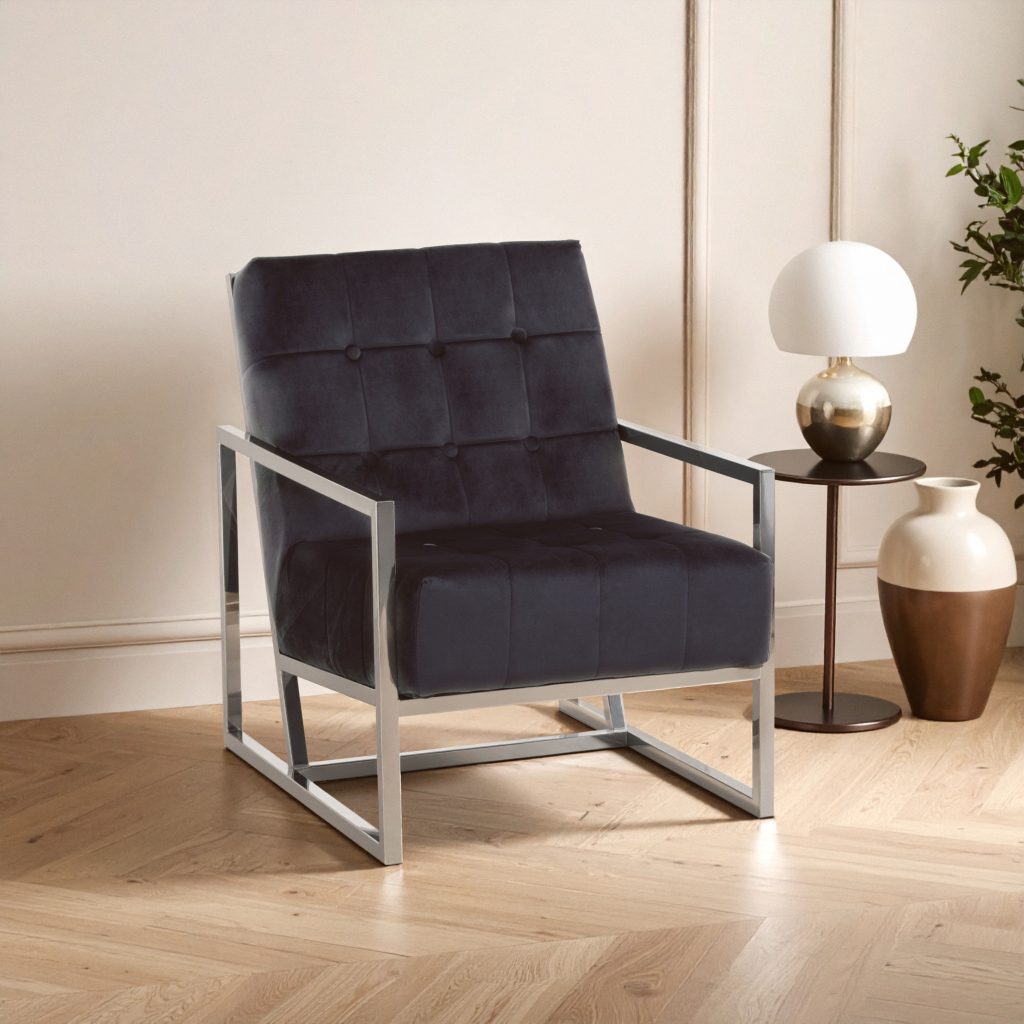 Black Velvet Arm Chair, Comfortable Armchair with Button tufting, Velvet Upholstery Lounge Chair for Home