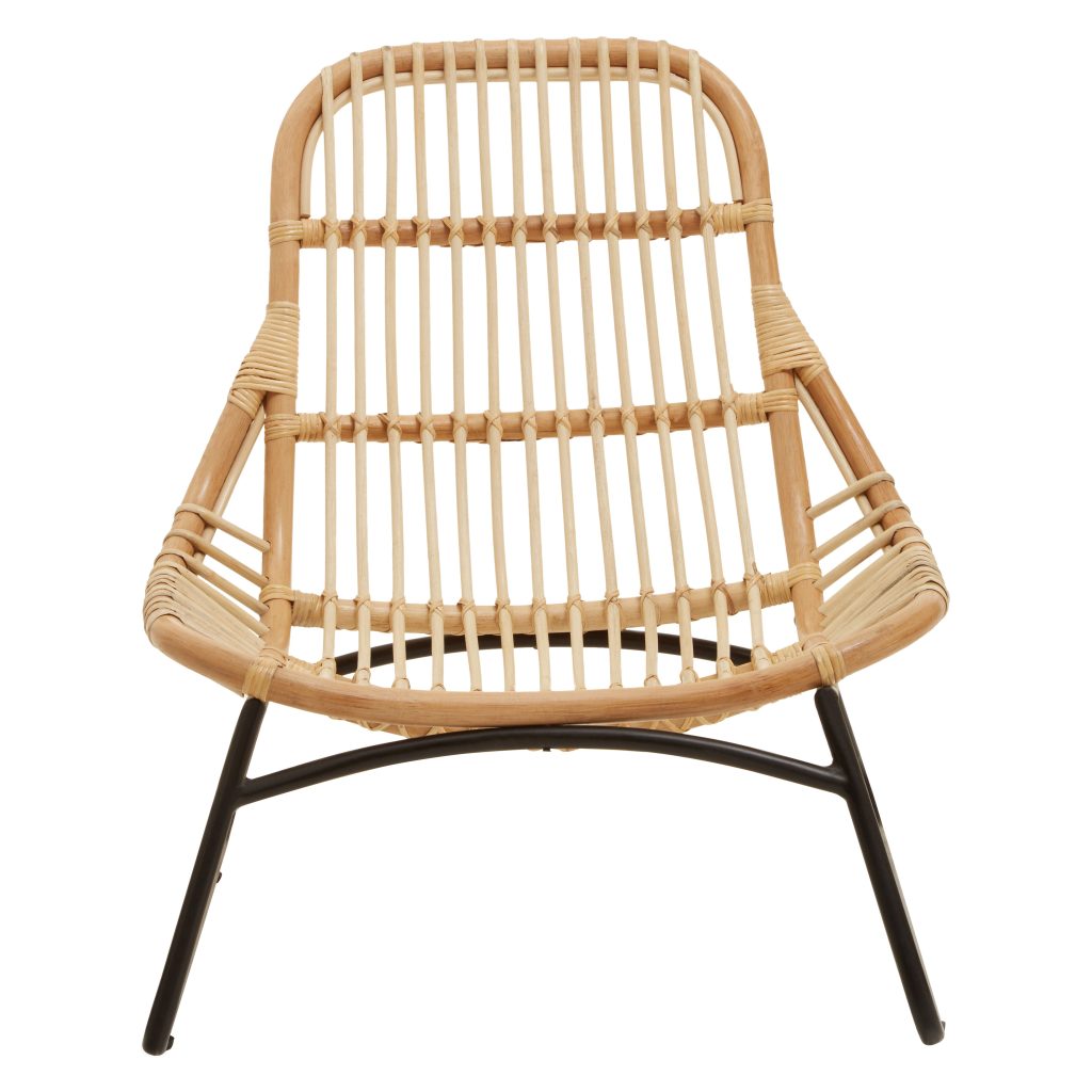 Interiors by Premier Wide Brown Natural Rattan Chair, Rattan Dining Chair for Outdoor, Rattan Patio Chair, Wood Reclined Chair