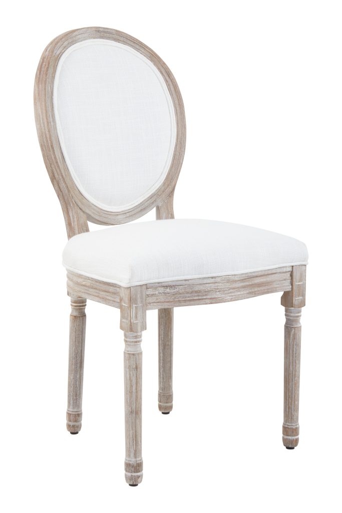Cream Linen Dining Chair with Oval backseat, Stylish Linen Chair for Dining, Luxurious Dining Chair