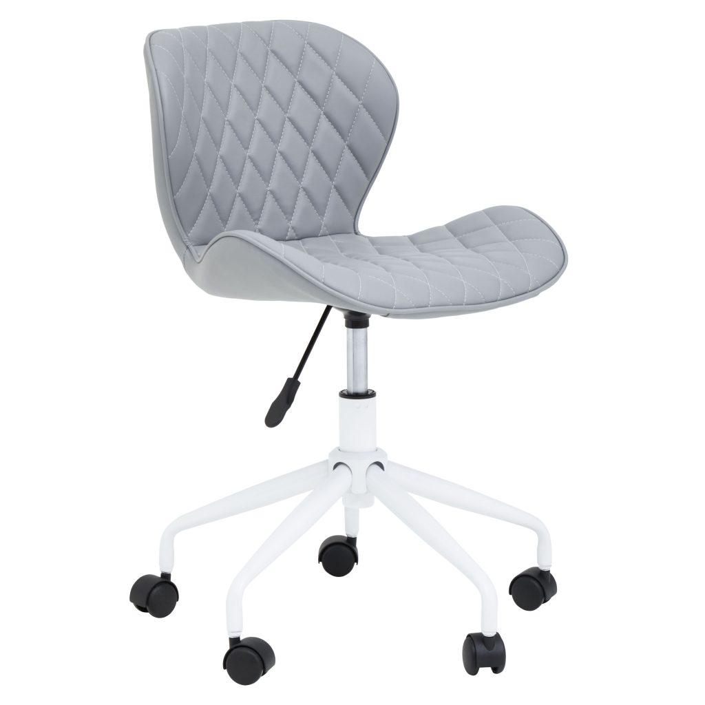 Comfortable Design Grey And White Home Office Chair, Ergonomic Work From Home Chair, Movable Sleek Chair