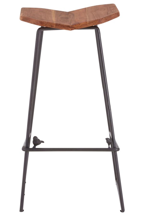 Industrial Bar Stool With Decorative Bird Accents Metal Stool With Elm Wood SeatIdeal For Everyday Use | Bed Sava