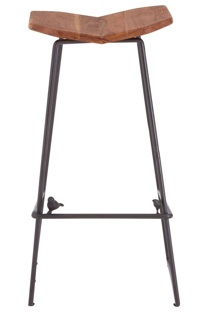 Industrial Bar Stool With Decorative Bird Accents, Metal Stool With Elm Wood Seat,Ideal For Everyday Use