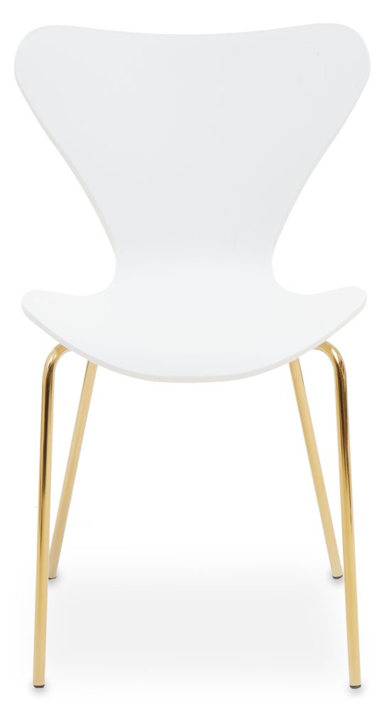 Comfortable Dining Chair With White Seat And Gold Chrome Legs, Elegant Chair For Table, Modern Dining Chair