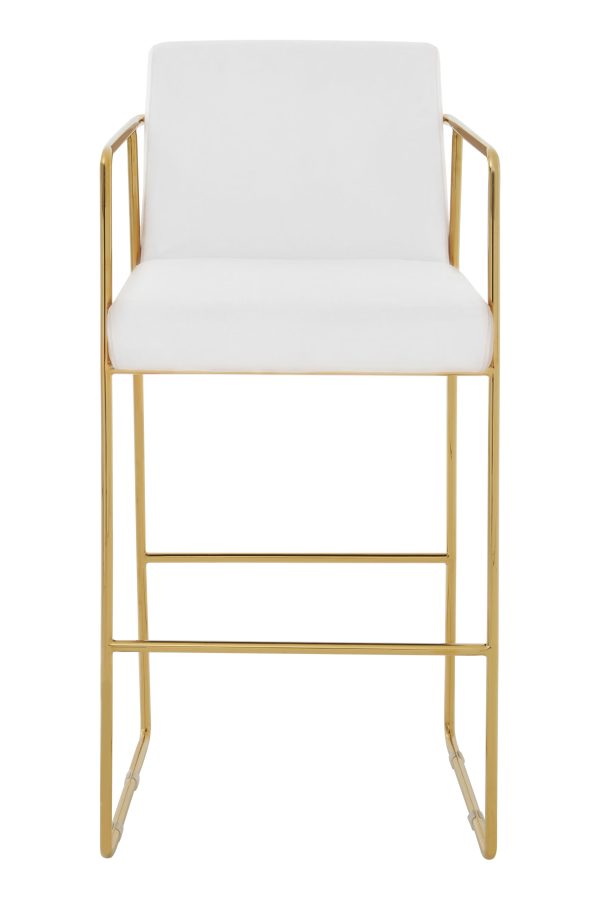 Mink Velvet Bar Stool with Gold Frame Luxury White and Gold Stool for Bars Modern Velvet Bar Stool | Bed Sava