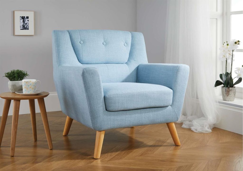 Blue Fabric Armchair Birlea Lambeth Duck Egg Easy Chair Scandinavian Retro | Bed Sava
