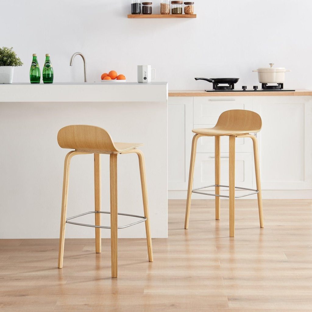 Emy Single Oak Veneer Wooden Bar Chair