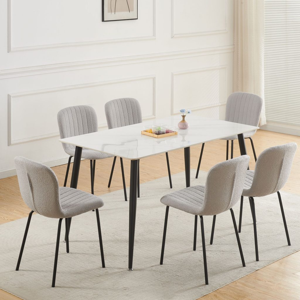 Bella Luxe Set of 6 Teddy Faux Fur Dining Chairs