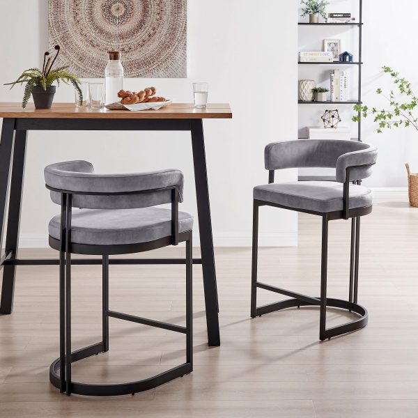 Curved Grey And Black Upholstered Counter Stools Set of 2 | Bed Sava