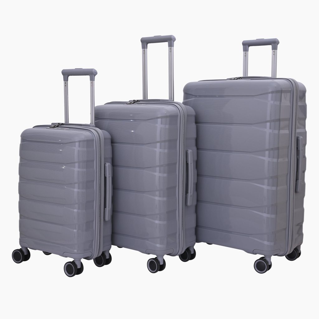 Hardshell PP Luggage Trolley Travel Suitcase Set Of 3 With 4 Wheels 360 Spinner