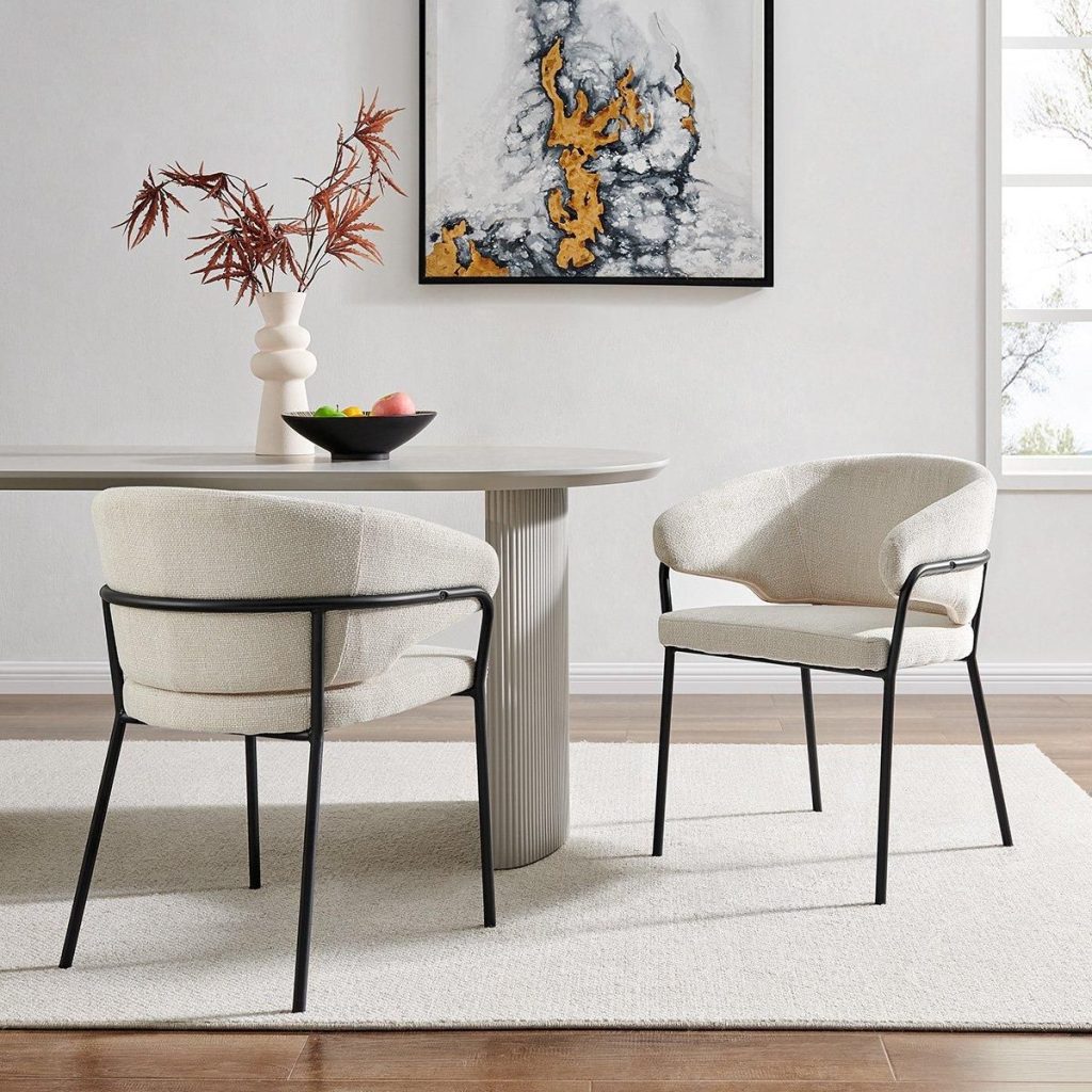Cream Linen Dining Chair with Sleek Black Frame