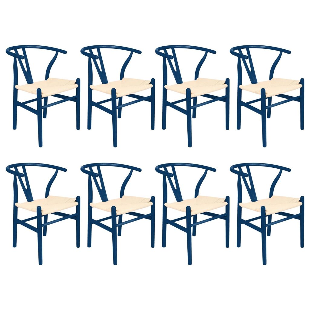 8x Beech Wood Wishbone Dining Chairs - Solid Wood Wish Bone Wood Chairs