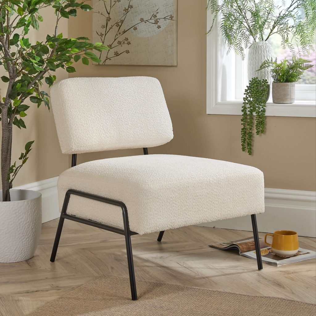 Boucle Accent Chair Black Metal Legs Modern Home Living Seating