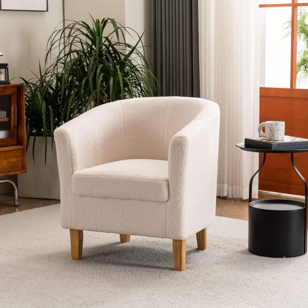 Boucle Fabric Cream Tub Chair Wooden Legs Armchair Living Room Modern | Bed Sava