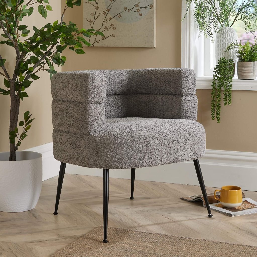 Barrel Boucle Teddy Fur Accent Chair Modern Home Living Seating