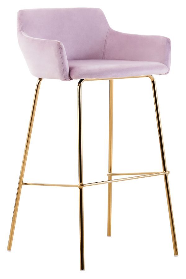 Pink Velvet Low Back Bar Chair Contemporary Gold Finish Metal Frame Barstool Modern Home Bar Seating | Bed Sava