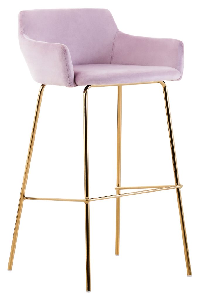Pink Velvet Low Back Bar Chair, Contemporary Gold Finish Metal Frame Barstool, Modern Home Bar Seating