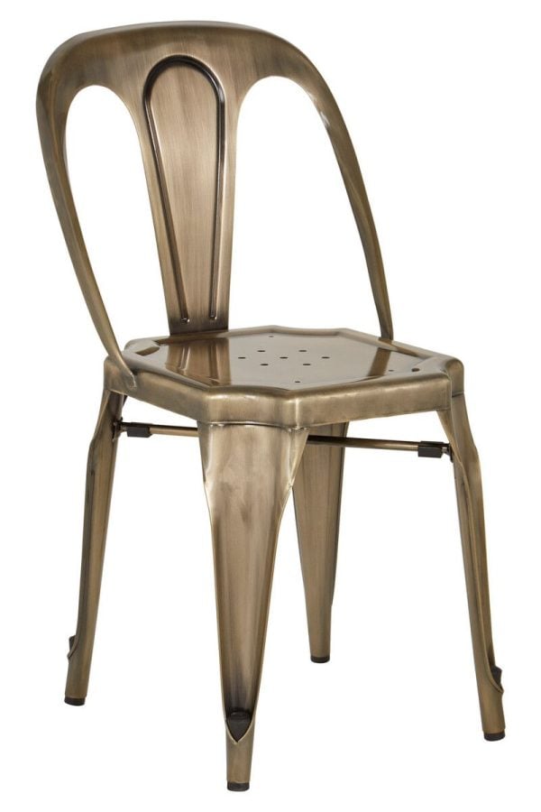 Brass Finish Metal Chair Industrial Style Garden Chair Metallic Kitchen Chair Armless Lounge Chair | Bed Sava