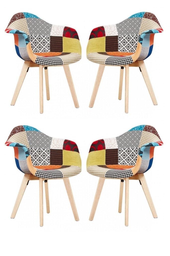 4PCs 'Patchwork Tub Fabric Dining Chairs' Upholstered Dining ArmChair