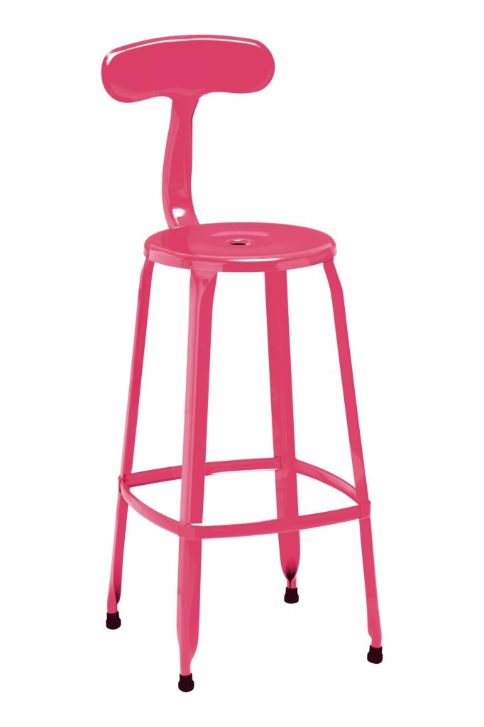 Interiors by Premier Pink Metal Disc Stool, Light Weight and Durable Counter Height Bar Stools, Modern Kitchen Stool With Footrest