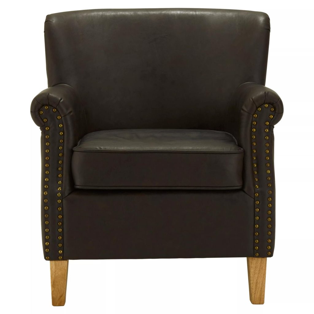 Brown Leather Effect Armchair, Easy to Clean Leather Armchair, Body Supportive High Back Accent Chair