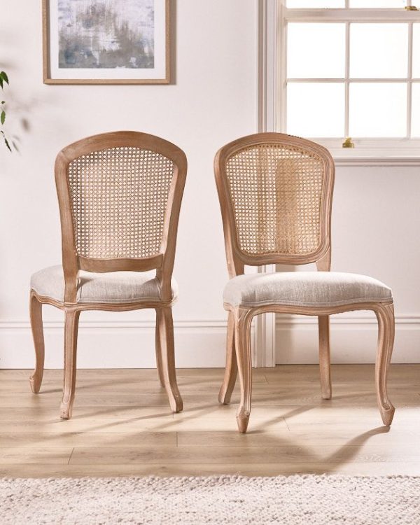 Set of 2 Vintage Style Loire Rattan Back Indoor Furniture Dining Chairs | Bed Sava