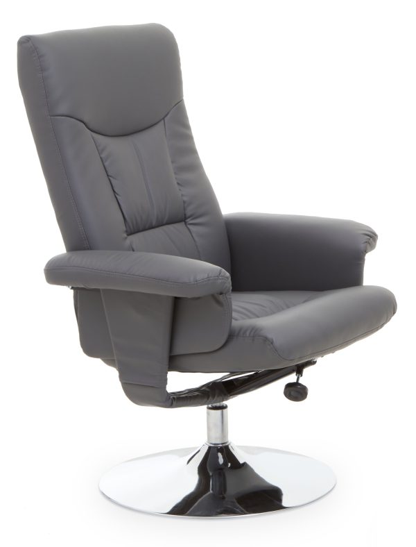 Functional Grey Leather Effect Recliner Comfortable Retro Recliner For Livingroom Modern Swivel Recliner | Bed Sava