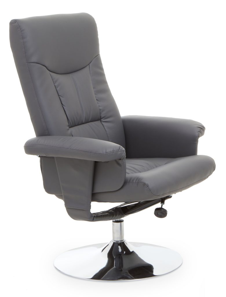 Functional Grey Leather Effect Recliner, Comfortable Retro Recliner For Livingroom, Modern Swivel Recliner