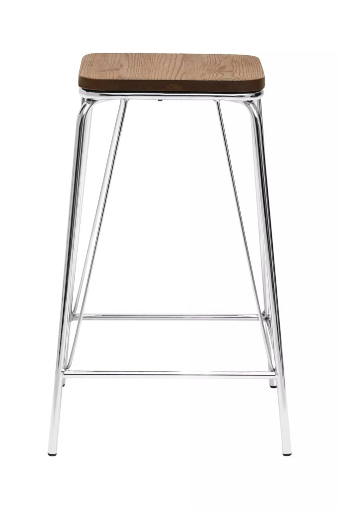 Sleek Metal and Elm Wood Stool, Sturdy And Reliable Large Square Stool, Wooden Bar Stool for Home Bar
