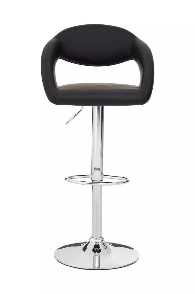 Black Faux Leather Bar Chair, Backrest Breakfast Bar Chair, Footrest Living Bar Chair Kitchen