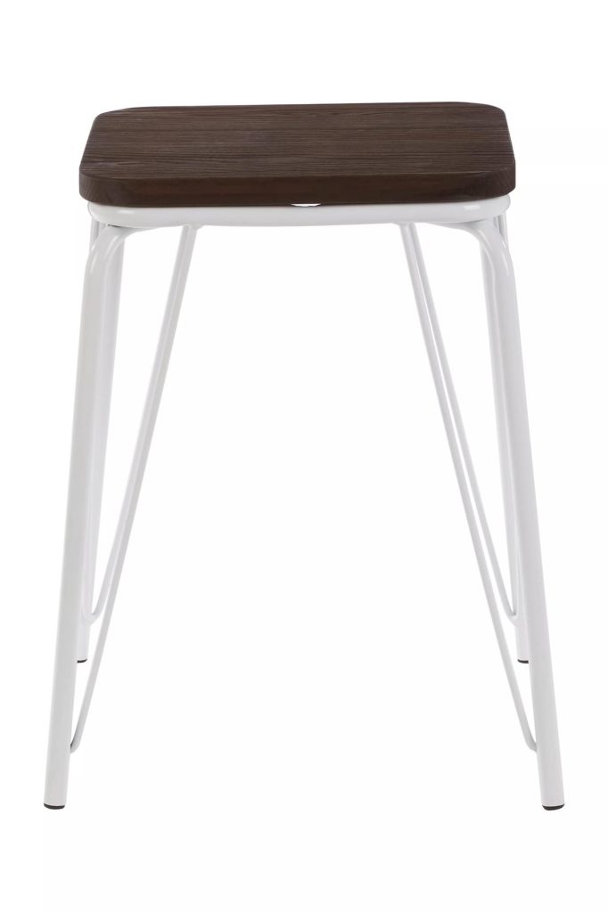 Sturdy And Reliable Metal and Elm Small Wood Stool, Small Square Stool, Accent Wooden Stool for Home