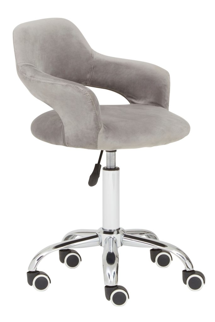 Grey Velvet Home Office Chair with Curved Back