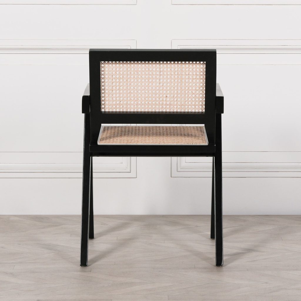 Wooden Louis Upholstered Square Rattan Back Dining Chair