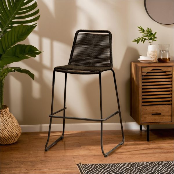 Interiors by Premier Black Rope Bar Chair Backrest Outdoor Iron Bar Stool Footrest black Rope Iron Chair Rust free Rope Chair | Bed Sava