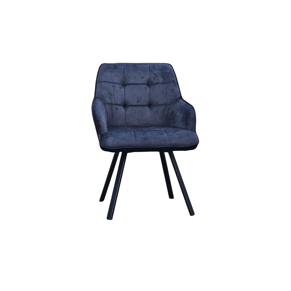 2x Swivel Dining Chairs, Padded Velvet Seat, Modern Kitchen, Rotatable Metal Leg ( Black  )