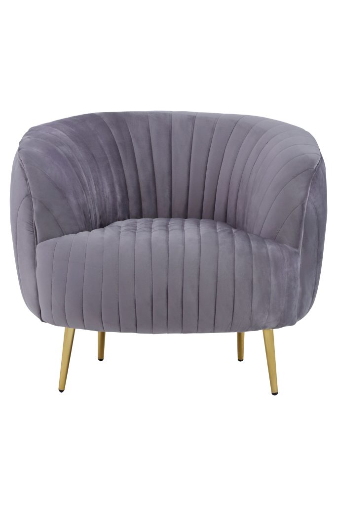 Florina Grey Velvet Chair With Gold Legs