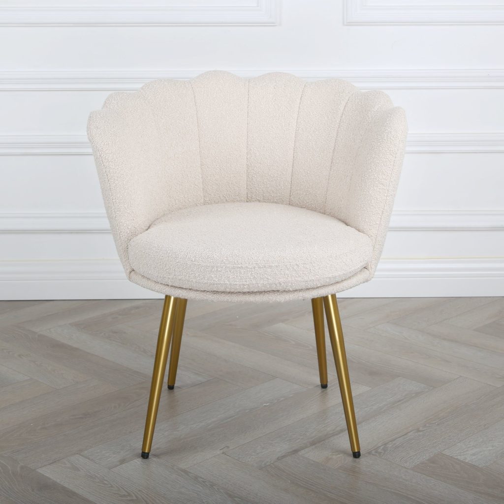 Flora - Boucle Armchair in Cream - (Golden Legs)