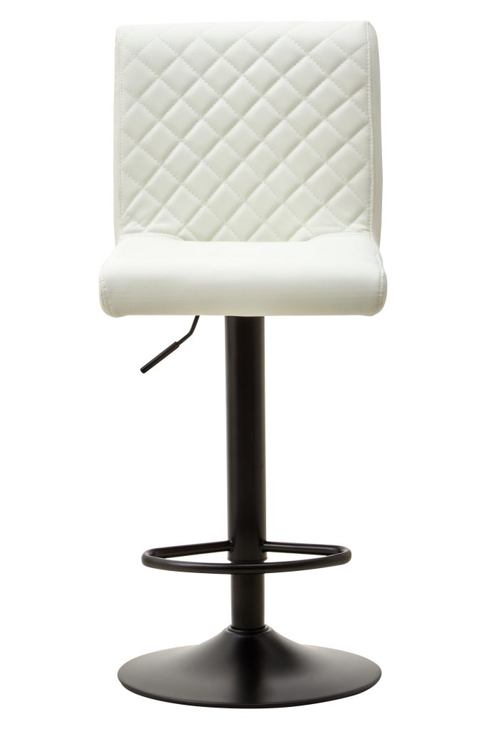 Elegant High Back White Leather Effect Bar Chair, Diamond Tufted Bar Chair, High Back Modern Bar Stool