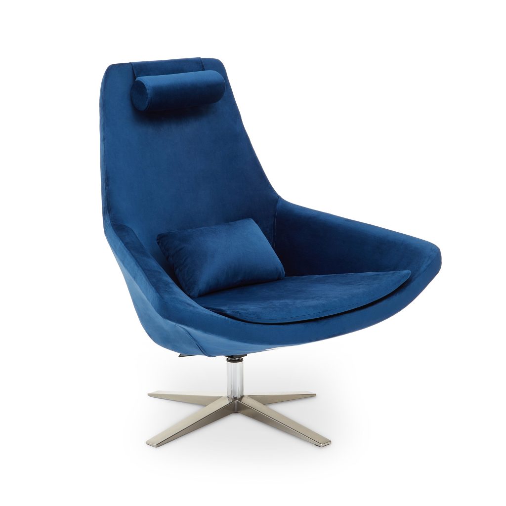 Curved Velvet Arm Chair with Lumbar Cushion and Headrest, Lounge Chair with Base for Home, Office